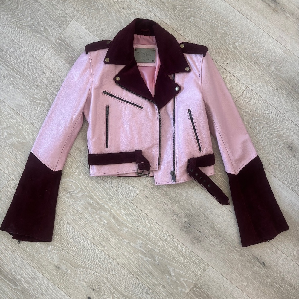 Understated Leather genuine suede leather moto jacket with bell sleeves - Picture 2 of 10